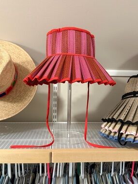 Red and Pink Pleated Ribbon Sun Hat